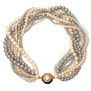 Vintage Givenchy Mixed Faux Pearl Torsade Twist Choker Necklace